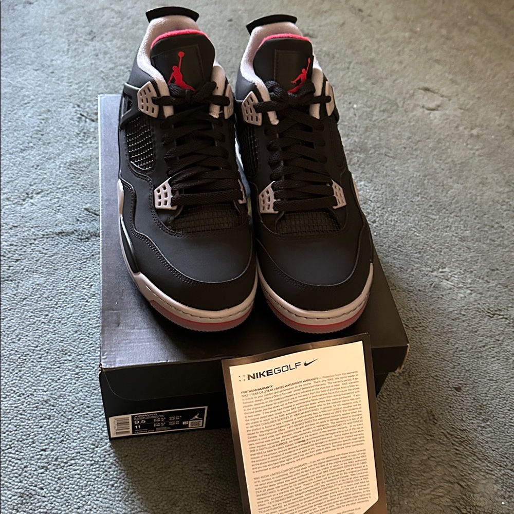 Nike Air Jordan 4 Bred Black Red Golf Shoes Deadstock Size 9.5 New w Tags - Picture 2 of 8